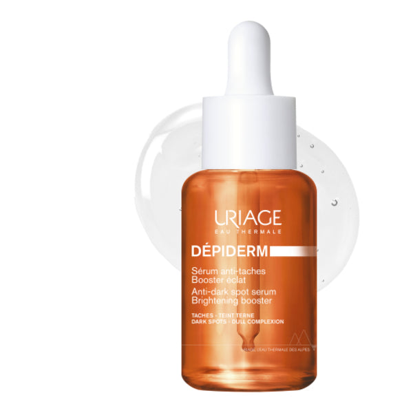 Uriage Dépiderm, front of the dropper bottle on a serum drop