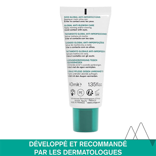 Uriage Hyséac 3-Regul 40ml, back of the tube with directions