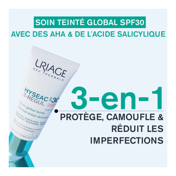 Uriage Hyséac 3-Regul, tube with product benefits in French