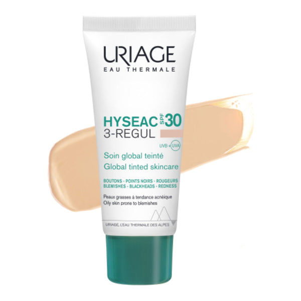 Uriage Hyséac 3-Regul, tube and tinted cream swatch
