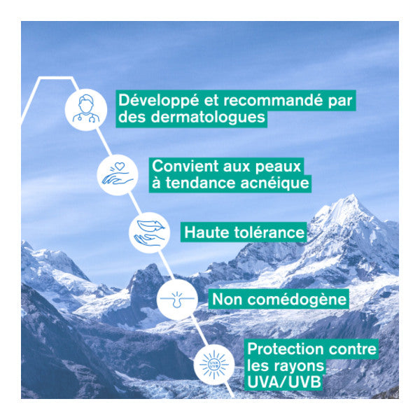 Uriage Hyséac 3-Regul, five feature icons in French over snowy mountains