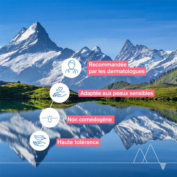 Uriage Roséliane, four feature icons in French over a mountain lake