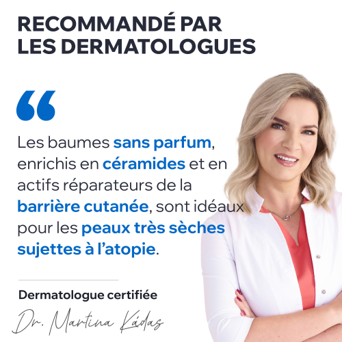 Uriage Xemose C8+, woman in a white coat beside a quote in French