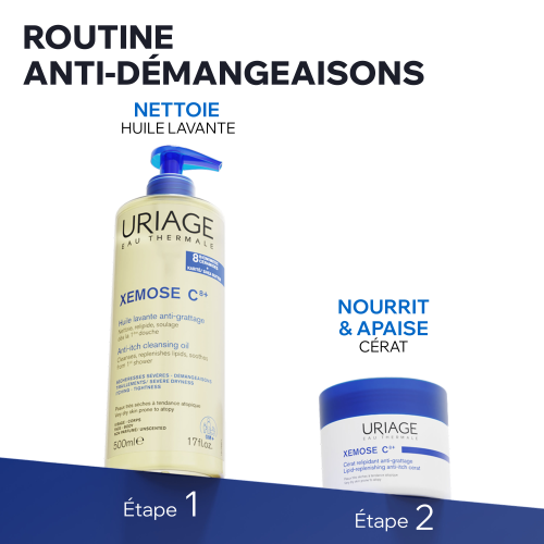 Uriage Xemose, two-step routine with the cleansing oil and cerat