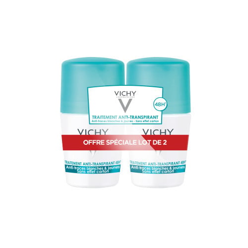 Vichy 48H Anti-Perspirant Roll-On Deodorant, No Marks 50ml, pack of 2 roll-ons