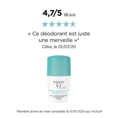 Vichy 48H Roll-On Deodorant, roll-on with a customer review in French