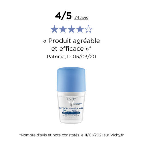 Vichy 48H Mineral Deodorant Ball 50ml roll-on aluminum-free formula, alternate angle