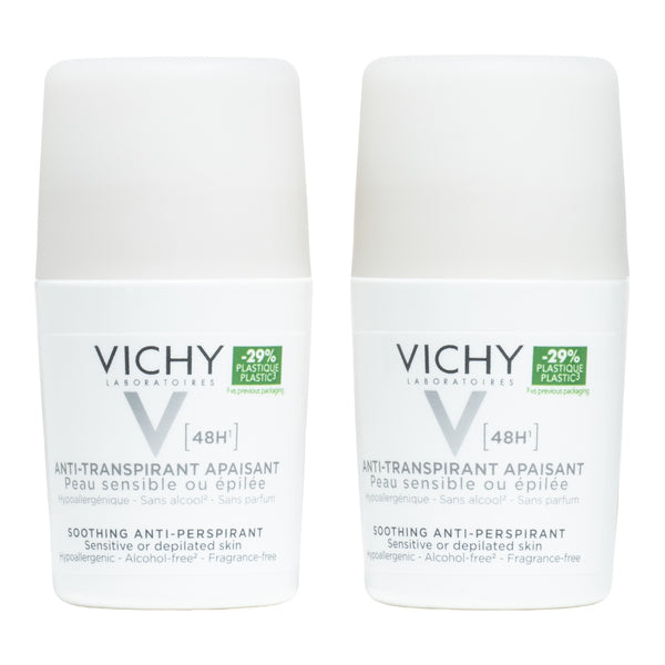 Vichy 48H Anti-Perspirant Roll-On Deodorant for Sensitive Skin 50ml, pack of 2 roll-ons