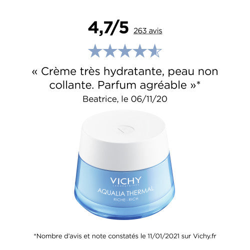Vichy Aqualia Thermal Rich Hydrating Cream 50ml for dry sensitive skin, packaging detail