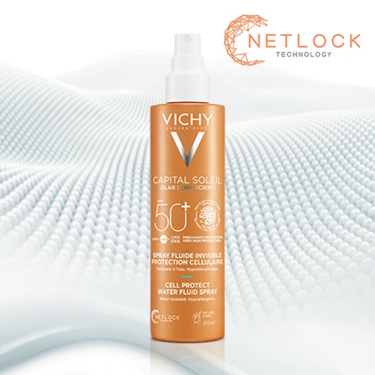 Vichy Capital Soleil, spray bottle with the Netlock Technology logo
