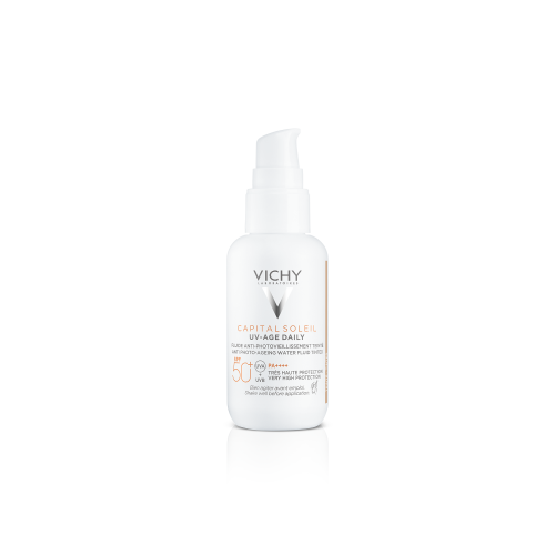 Vichy Capital Soleil UV Age Daily Tinted SPF50+ 40ml sunscreen fluid tube, product close-up