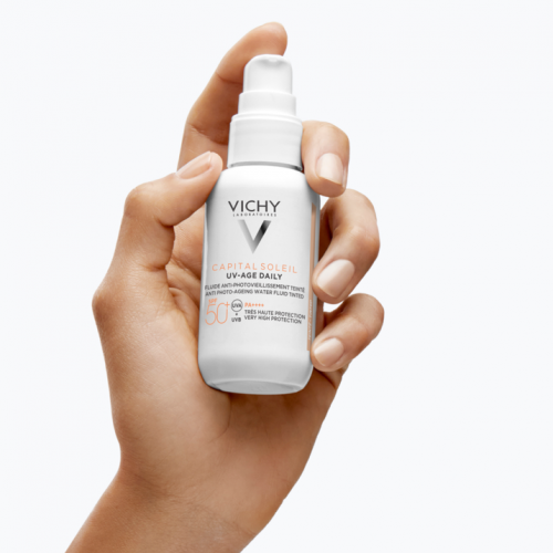 Vichy Capital Soleil UV Age Daily Tinted SPF50+ 40ml sunscreen fluid tube, alternate angle