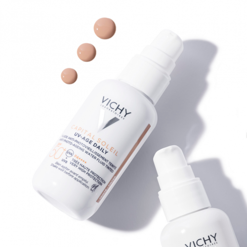 Vichy Capital Soleil UV Age Daily Tinted SPF50+ 40ml sunscreen fluid tube, packaging detail