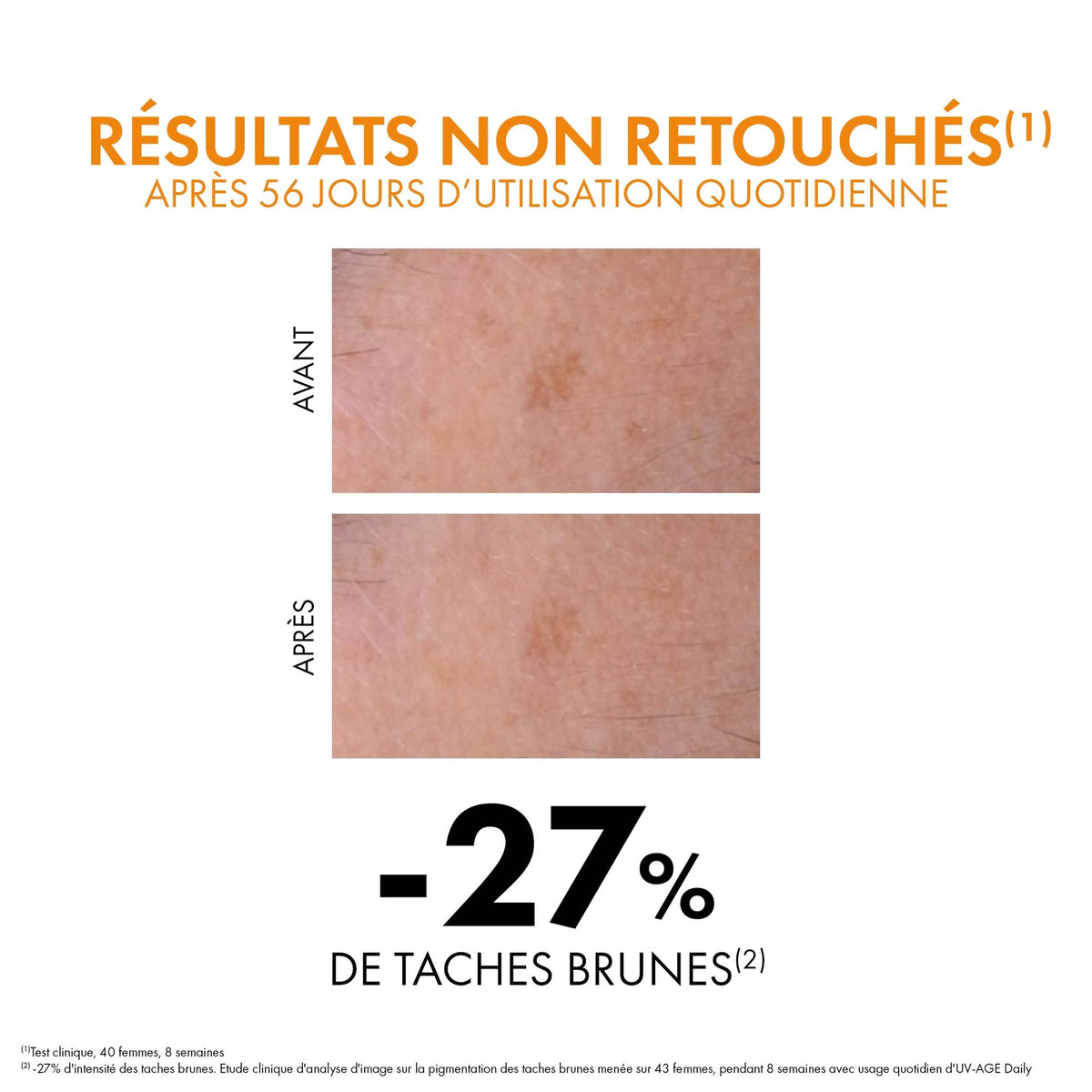 Vichy Capital Soleil, before and after close-ups of the skin, text in French
