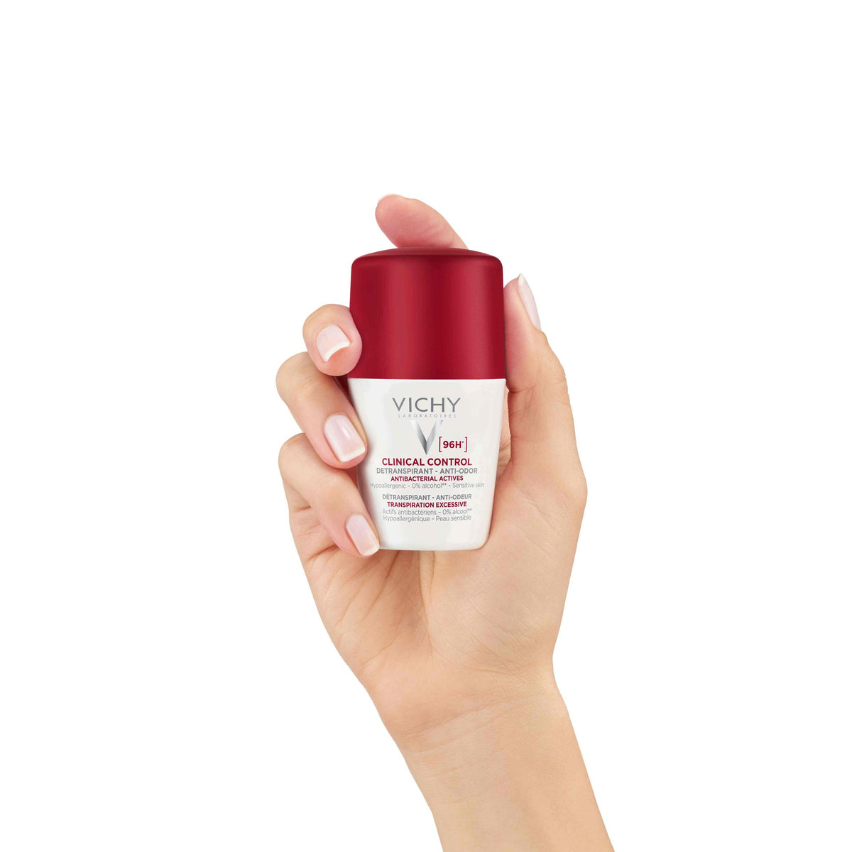 Vichy Clinical Control, hand holding the roll-on