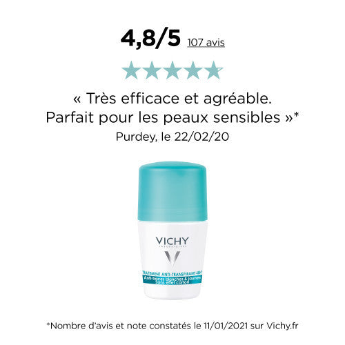 Vichy 48H Anti-Perspirant Roll-On Deodorant bottle, alternate angle