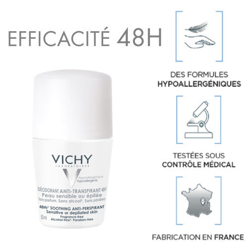 Vichy 48H Anti-Perspirant Roll-On Deodorant for Sensitive Skin, alternate angle