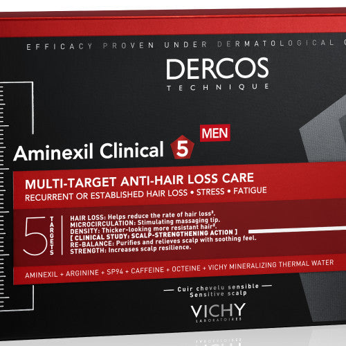 Vichy Dercos Aminexil Clinical 5 Homme 21-day hair loss treatment ampoules, side view