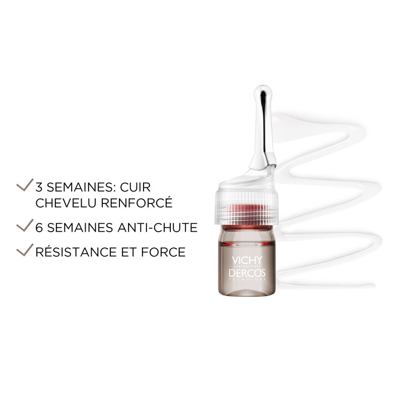 Vichy Dercos Aminexil, single-dose vial with benefits in French