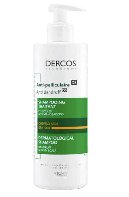 Vichy Dercos Anti-Dandruff DS Dry Hair Shampoo 390ml, front of the pump bottle