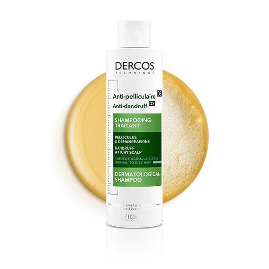 Vichy Dercos DS, bottle on a gel texture swatch