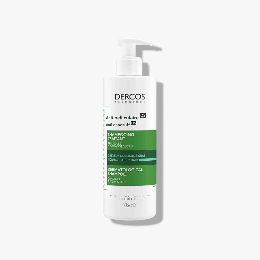 Vichy Dercos Anti-Dandruff DS Shampoo for Normal to Oily Hair 390ml, front of the pump bottle