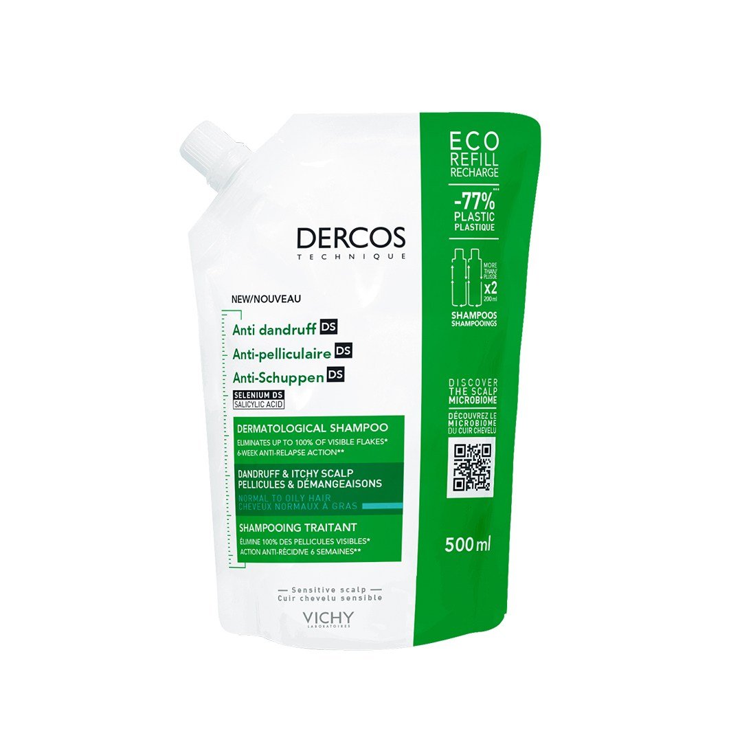 Vichy Dercos DS 500ml, front of the refill pouch