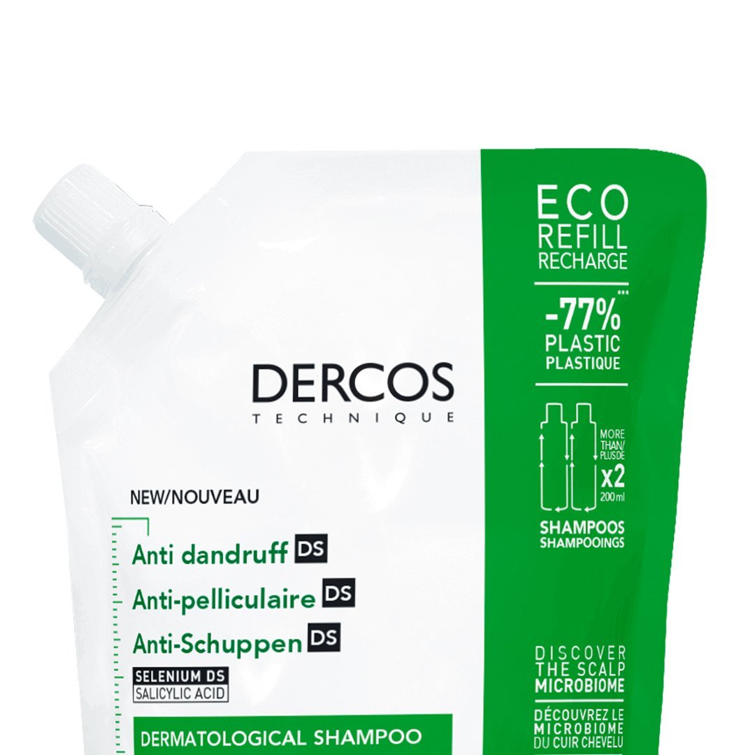 Vichy Dercos DS, close-up of the refill pouch front