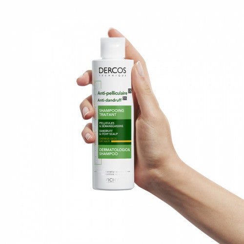 Vichy Dercos Anti-Dandruff DS Dry Hair Shampoo bottle, packaging detail