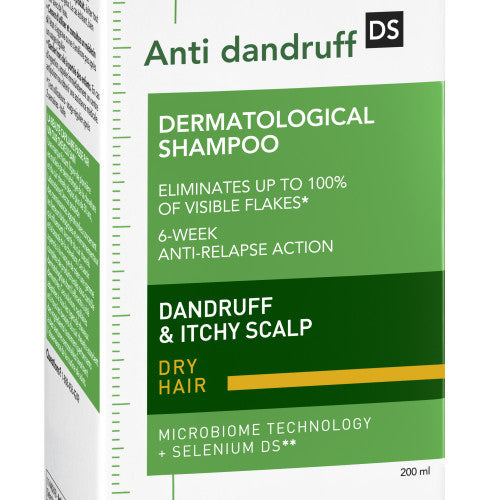 Vichy Dercos Anti-Dandruff DS Dry Hair Shampoo bottle, ingredient panel