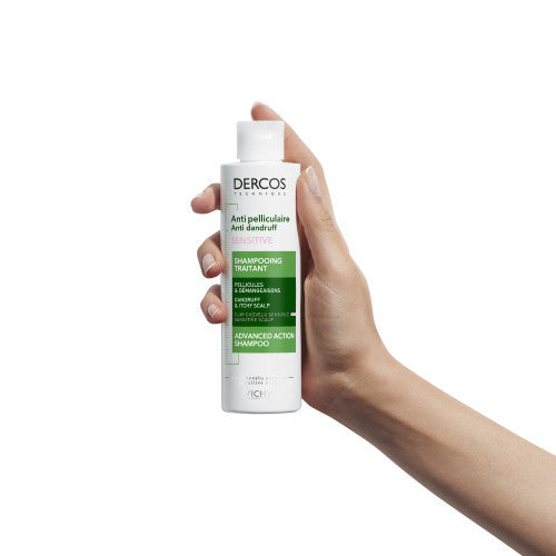 Vichy Dercos Anti-Dandruff Sensitive Scalp Shampoo bottle, ingredient panel
