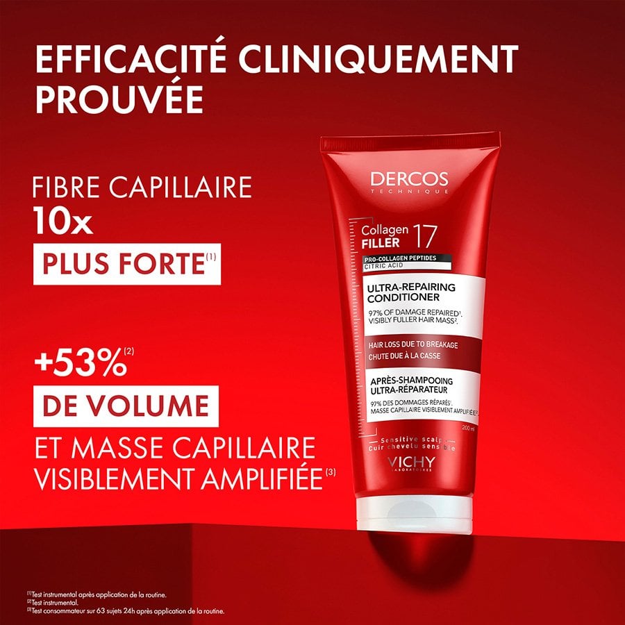 Vichy Dercos Collagen Filler, tube with study results in French