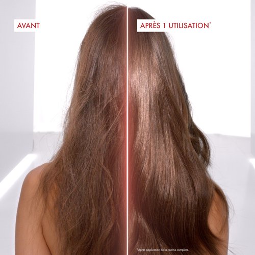 Vichy Dercos Collagen Filler, before and after photos of long hair from behind