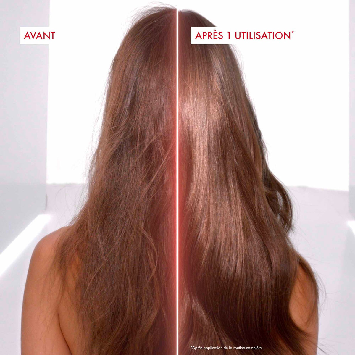 Vichy Dercos Collagen Filler, before and after photos of long hair from behind