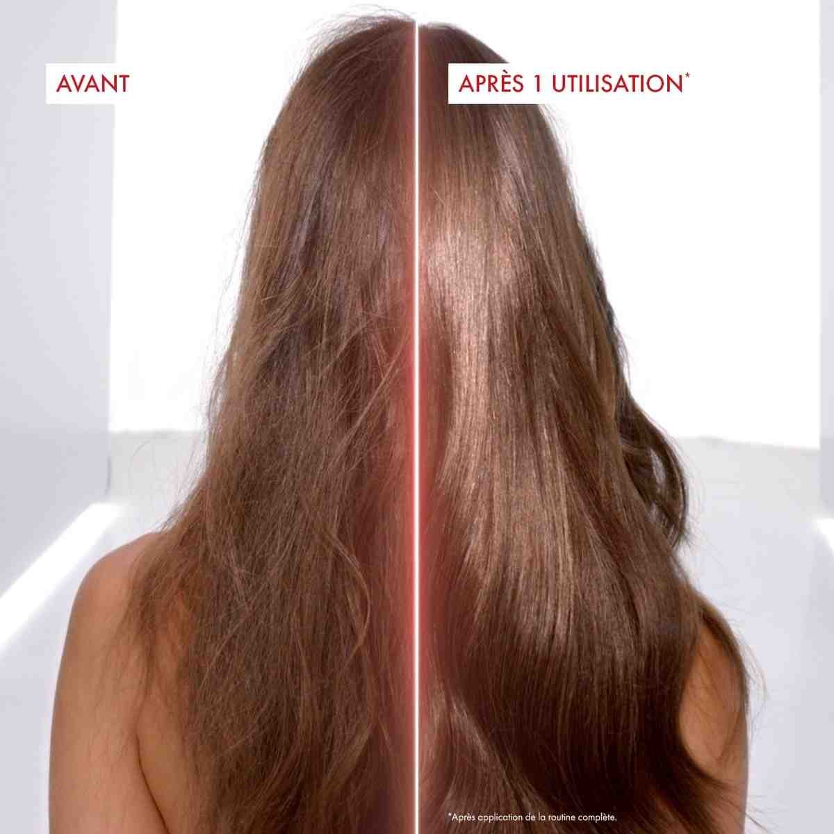 Vichy Dercos Collagen Filler, before and after photos of long hair from behind