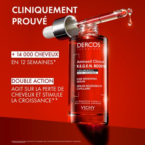 Vichy Dercos R.E.G.E.N. Booster, dropper bottle with study results in French