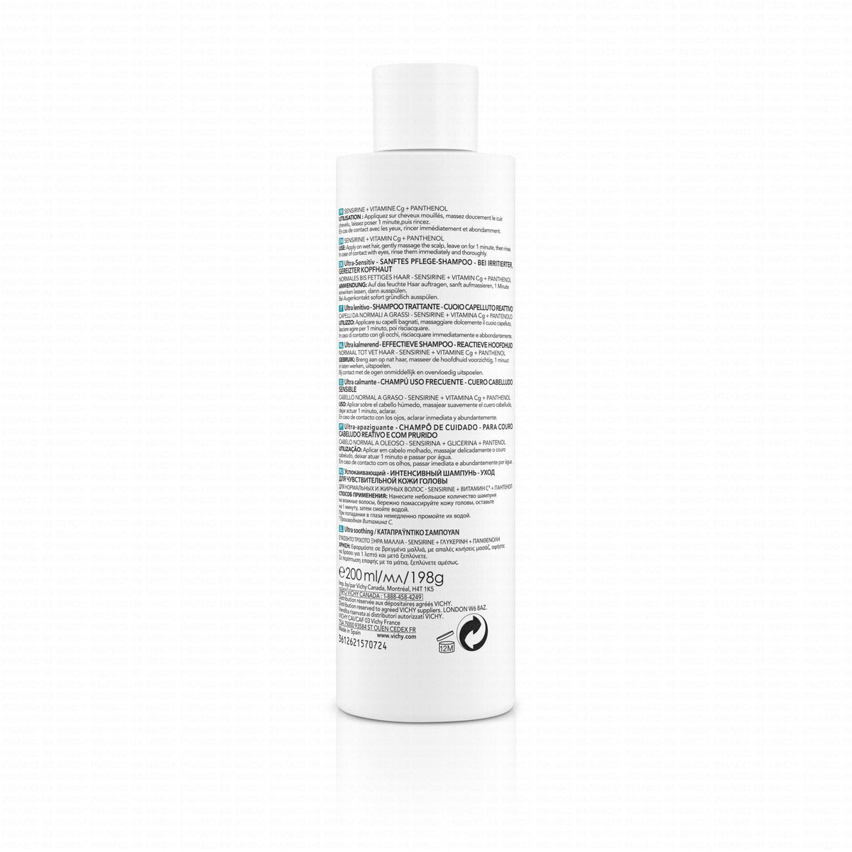 Vichy Dercos Ultra-Apaisant 200ml, back of the bottle with directions