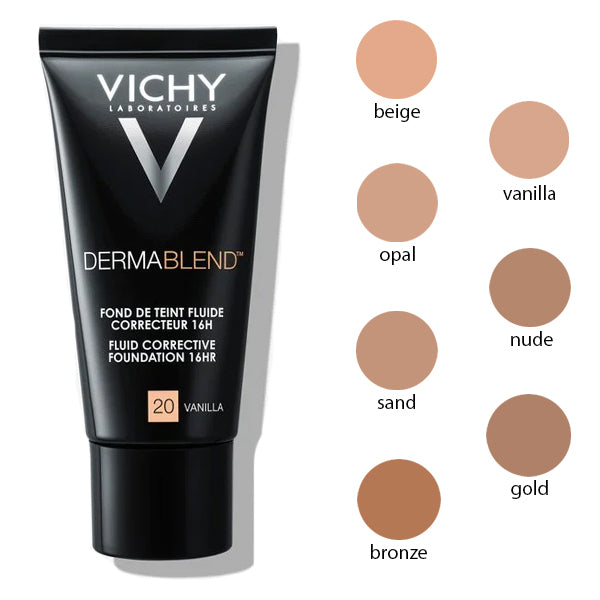 Vichy Dermablend, tube with a chart of seven shades