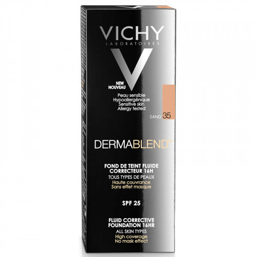 Vichy Dermablend Corrective Fluid Foundation Shade 35 Sand 30ml, packaging detail