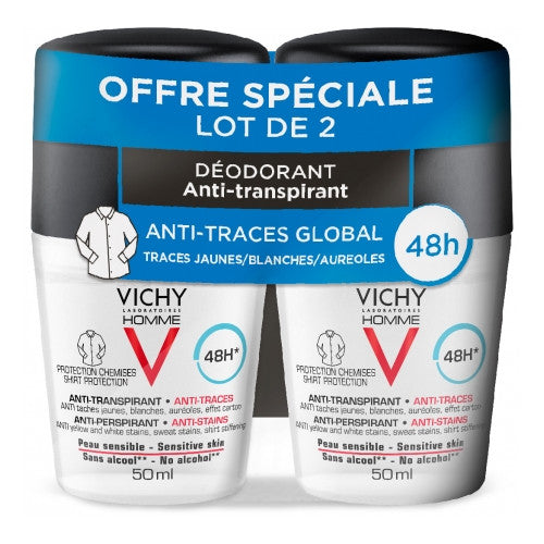 Vichy Homme 48H Anti-Trace Roll-On Deodorant Set of 2 x 50ml, view 1