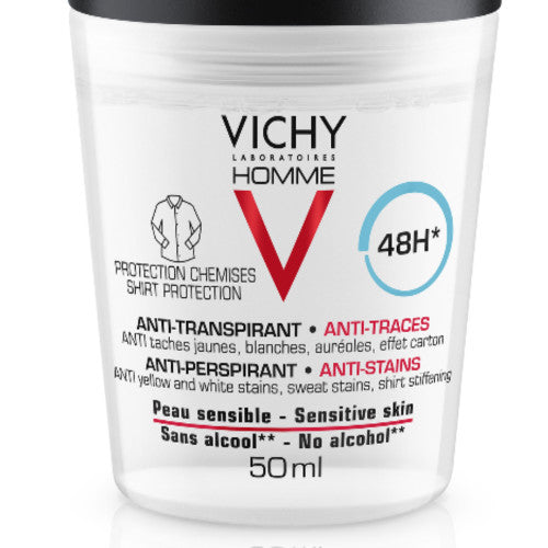 Vichy Homme 48H Anti-Trace Roll-On Deodorant Set of 2 x 50ml, packaging detail