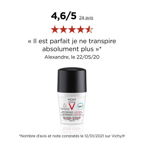 Vichy Homme 48H Anti-Trace Roll-On Deodorant Set of 2 x 50ml, side view