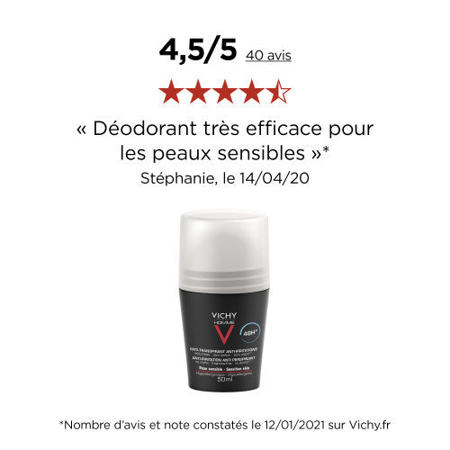 Vichy Homme 48H Anti-Perspirant Roll-On Deodorant for Sensitive Skin, product close-up