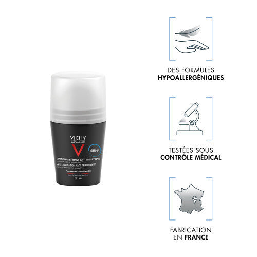 Vichy Homme 48H Anti-Perspirant Roll-On Deodorant for Sensitive Skin, alternate angle