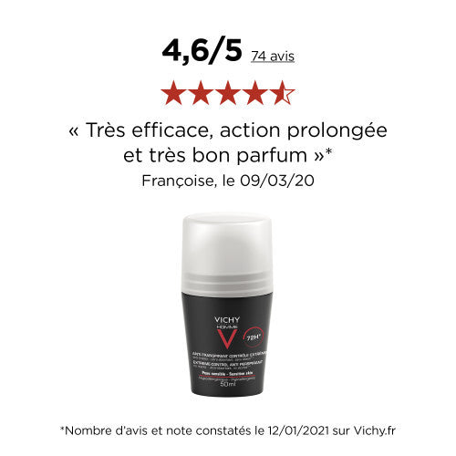 Vichy Homme 72H Anti-Perspirant Roll-On Deodorant 50ml, packaging detail