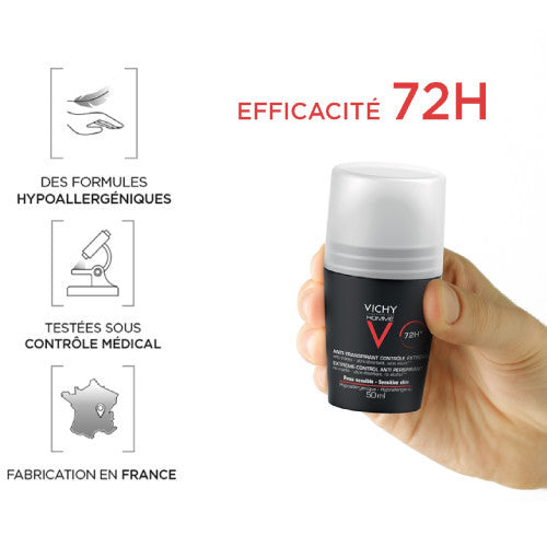 Vichy Homme 72H Anti-Perspirant Roll-On Deodorant 50ml, alternate angle