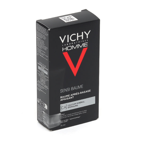 Vichy Homme Sensi-Baume 75ml, three-quarter view of the box