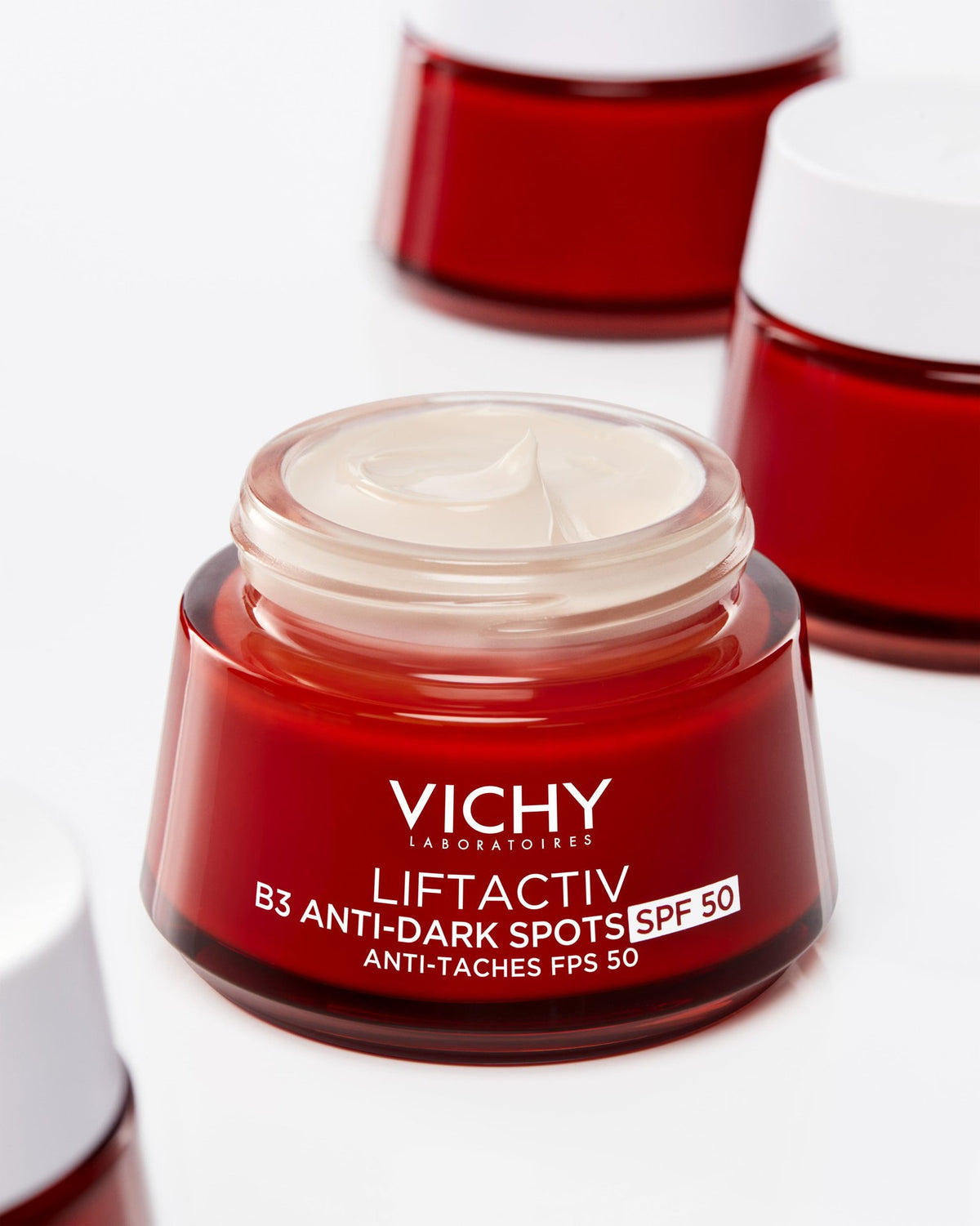 Vichy Liftactiv B3, open jar showing the cream among closed jars