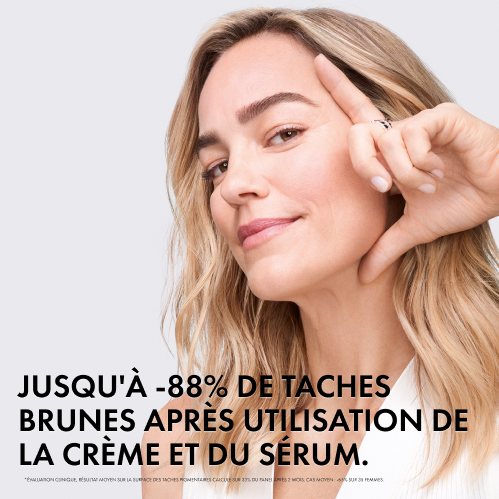 Vichy Liftactiv B3, woman touching her temple, study results in French
