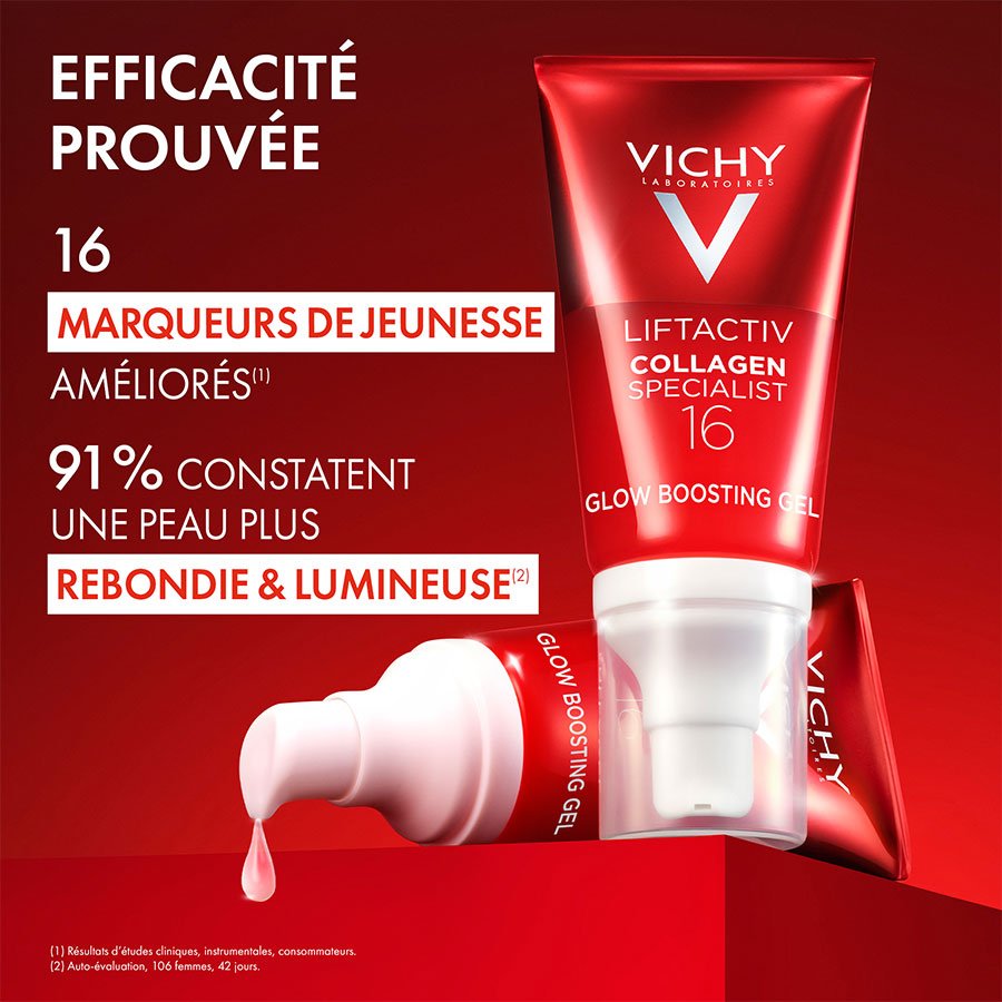 Vichy Liftactiv Collagen Specialist, two pump bottles with study results in French